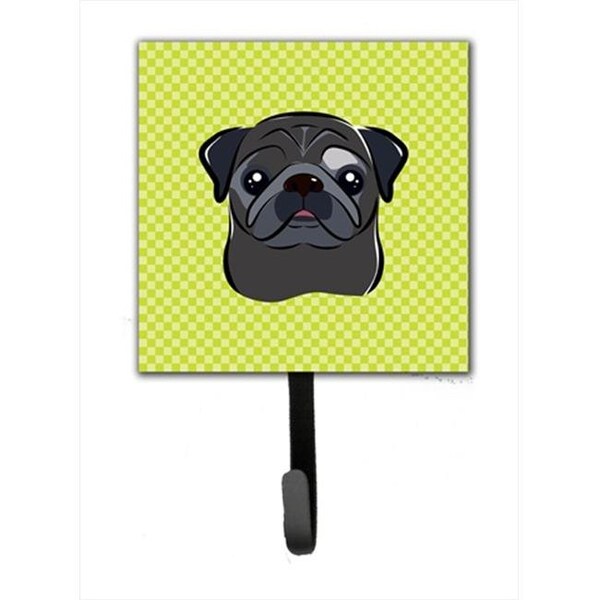 Carolines Treasures Carolines Treasures BB1325SH4 Checkerboard Lime Green Black Pug Leash Or Key Holder; 4.25 W x 7 H In. BB1325SH4 - main